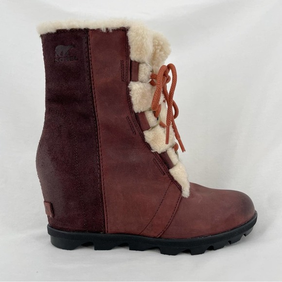 Sorel Joan of Arctic II Cattail Leather Suede Shearling Trim Wedge Mid Boots 9 - Picture 6 of 16